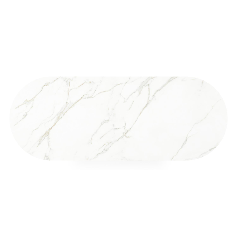 Como tuintafel ovaal in zwart aluminium en volkeramiek Calacatta - L 260 x B 100 x H 74 cm