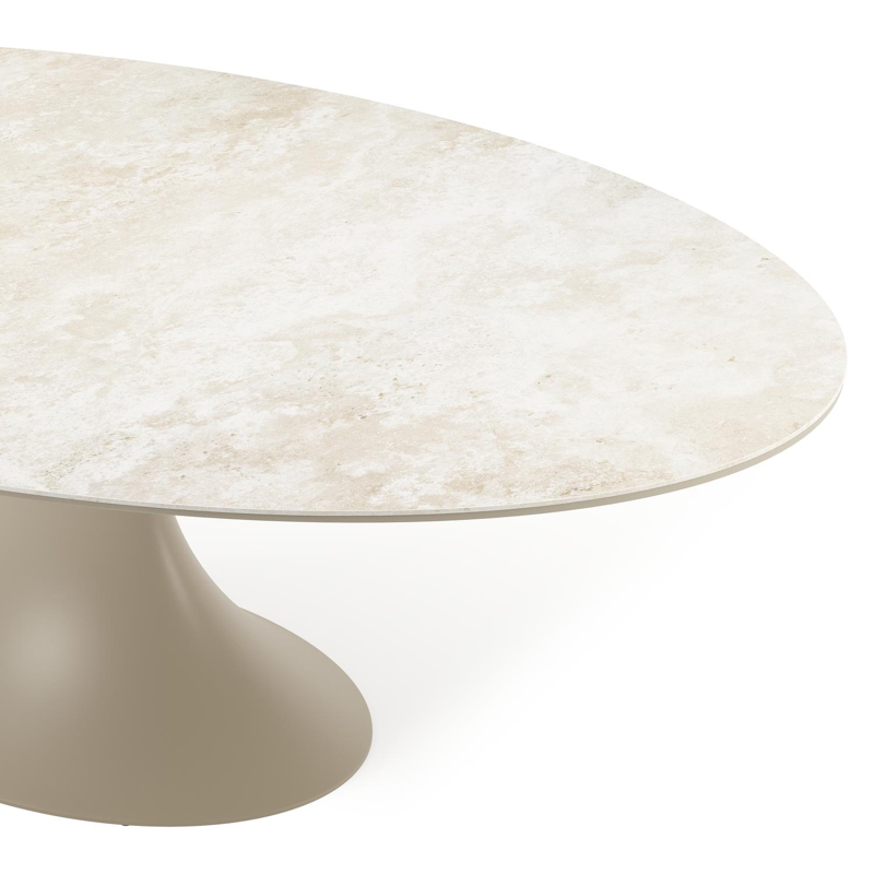 Table de jardin Fano ovale en aluminium beige et céramique pleine Rapolano - Lg. 240 x Lrg. 135 x Haut. 75 cm