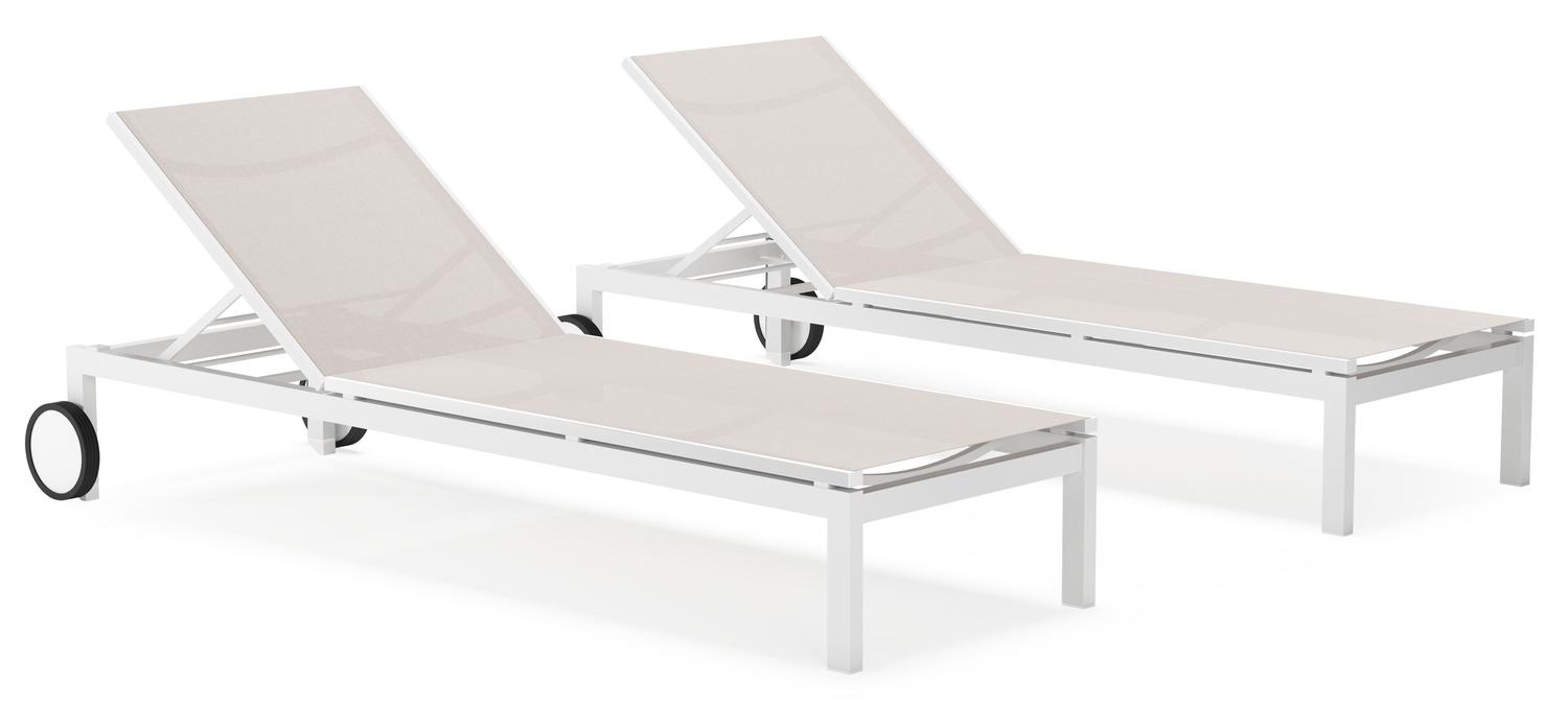 Set van 2 Caravelle verstelbare ligbedden in wit aluminium en beige single textileen