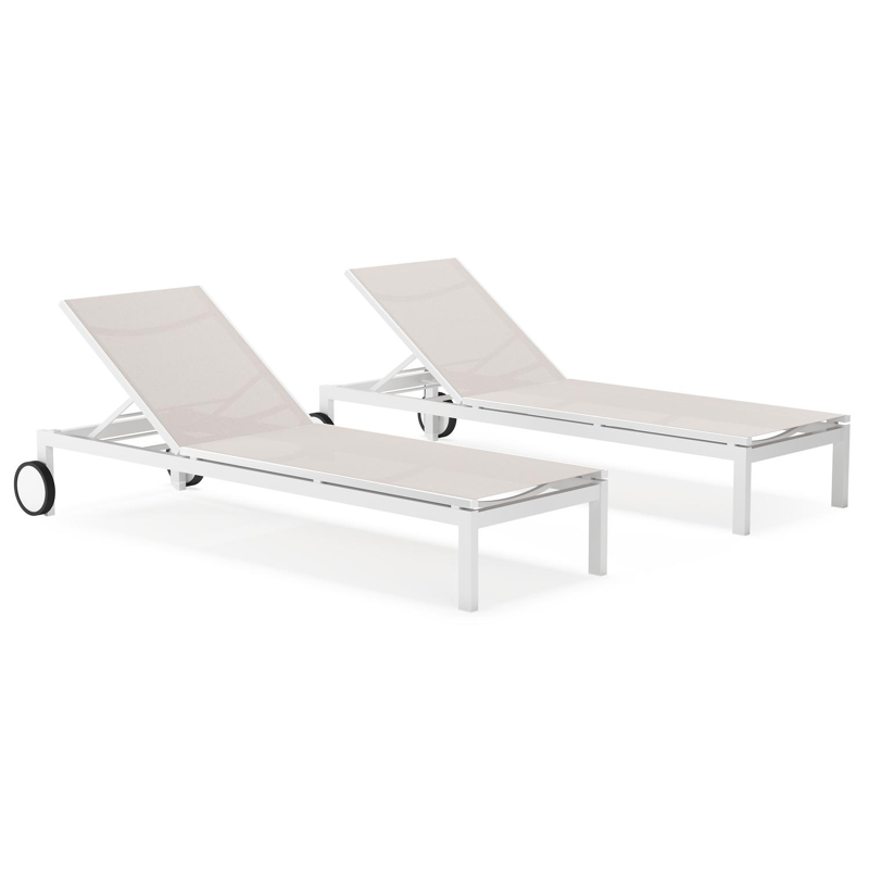 Set van 2 Caravelle verstelbare ligbedden in wit aluminium en beige single textileen