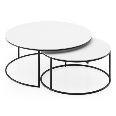 Fano set van 2 loungetafels rond in zwart aluminium en volkeramiek Arctic White - Dia. 85/65 x H 35/30 cm