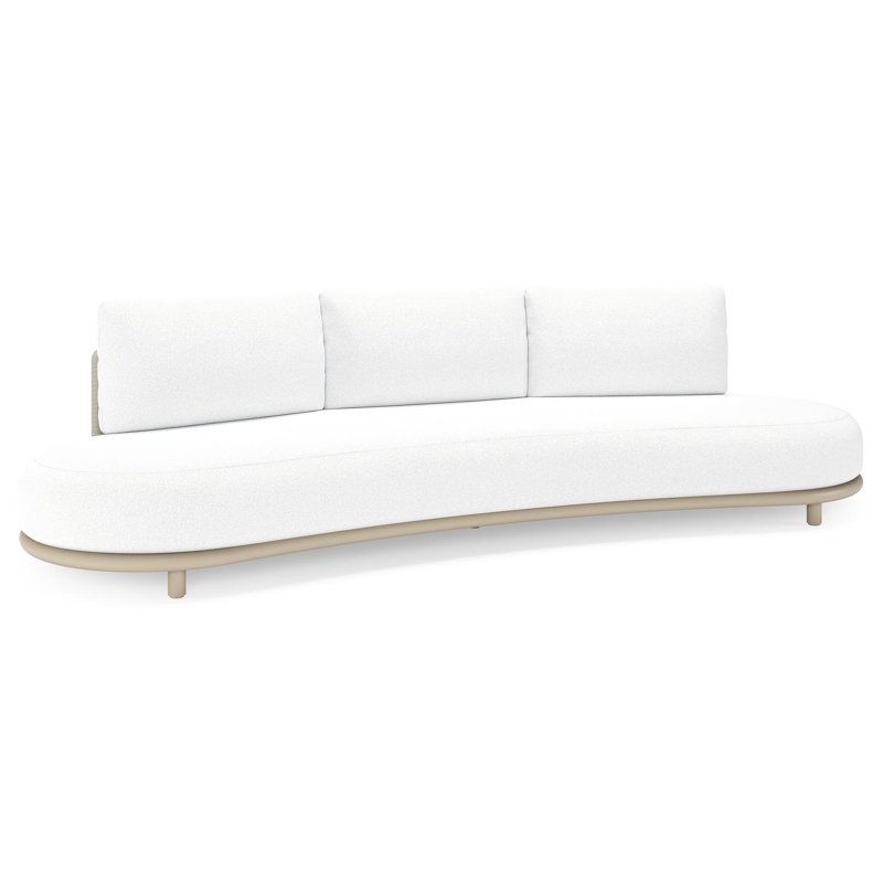 Lomano loungebank in beige aluminium en beige verticaal geweven luxe vlakke rope met Ego Birch all weather solica