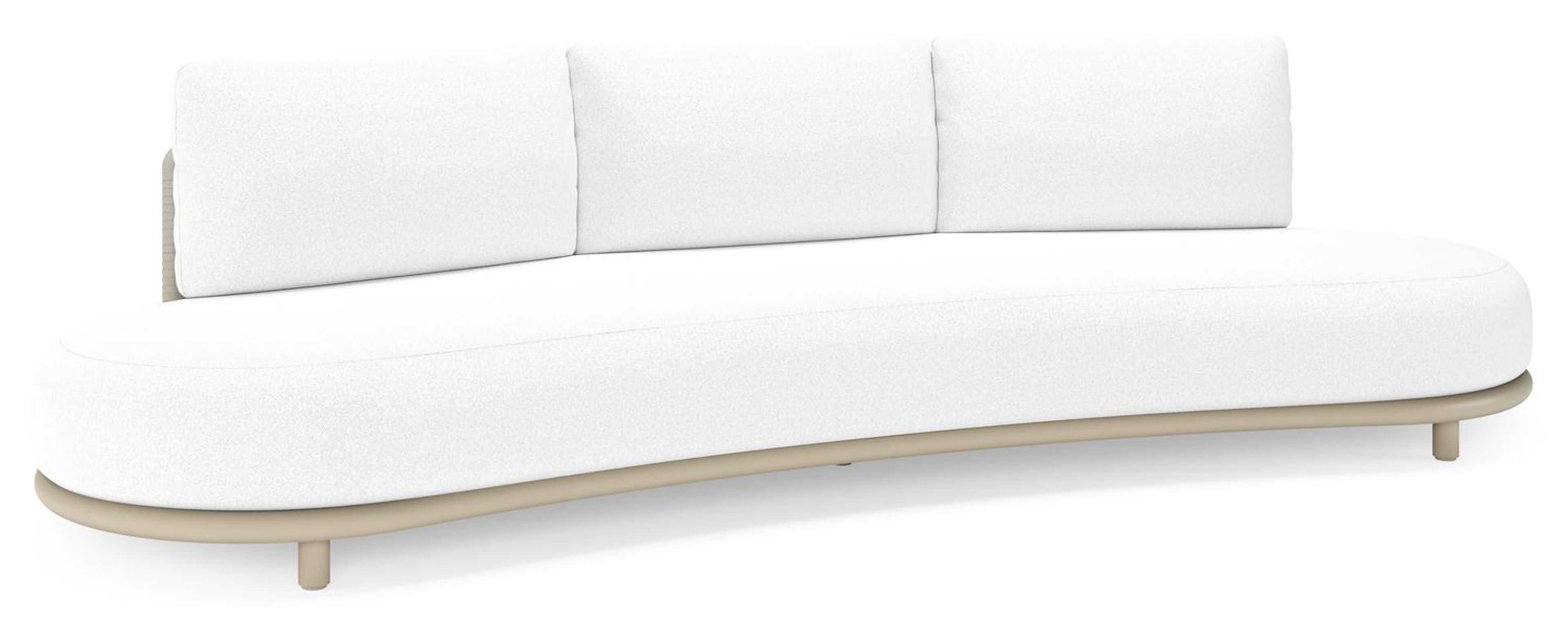 Lomano loungebank in beige aluminium en beige verticaal geweven luxe vlakke rope met Ego Birch all weather solica