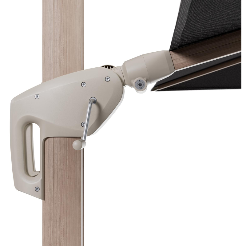 Minore zweefparasol met tiltfunctie in houtlook aluminium en Firenze Tunder All Weather Solica parasoldoek - L1 280 x L2 370 cm (zonder voet)