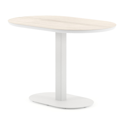 Teramo tuintafel bombo in wit aluminium en volkeramiek Travertino Bianco - L 110 x B 70 x H 73.7 cm