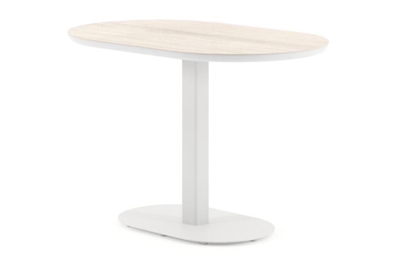 Teramo tuintafel bombo in wit aluminium en volkeramiek Travertino Bianco - L 110 x B 70 x H 73.7 cm