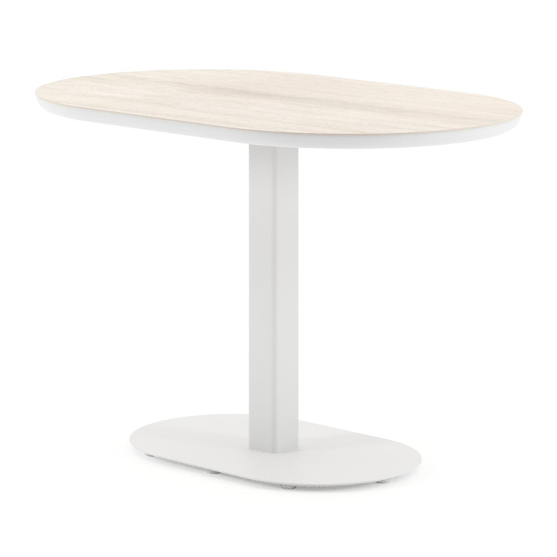 Table de jardin Teramo inclinable bombo en aluminium blanc et céramique pleine Travertino Bianco - Lg. 110 x Lrg. 70 x Haut. 73.7 cm