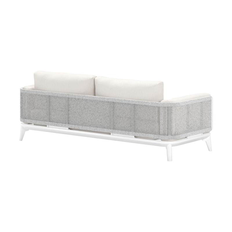 Mosa loungeset in wit aluminium en wit-grijs gedraaide ronde wicker met sand weather+ softtouch kussens en loungetafel