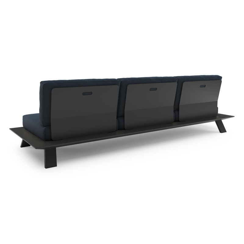 Cesano loungebank in zwart aluminium met heritage indigo all weather Sunbrella® luxe kussen