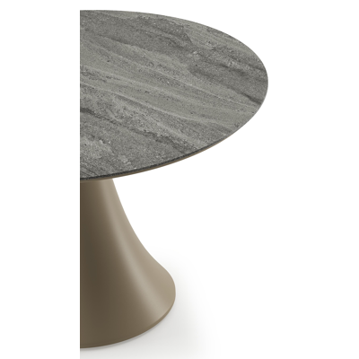 Fano low dining loungetafel rond in beige aluminium en volkeramiek Aspen Grey - Dia. 85 x H 55 cm