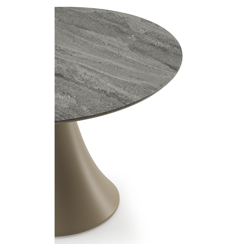 Fano low dining loungetafel rond in beige aluminium en volkeramiek Aspen Grey - Dia. 85 x H 55 cm