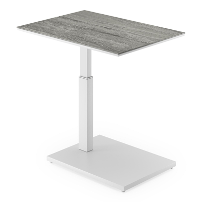 Cirello bijzettafel in wit aluminium en aspen grey volkeramiek - L 70 x B 80 x H 66 cm