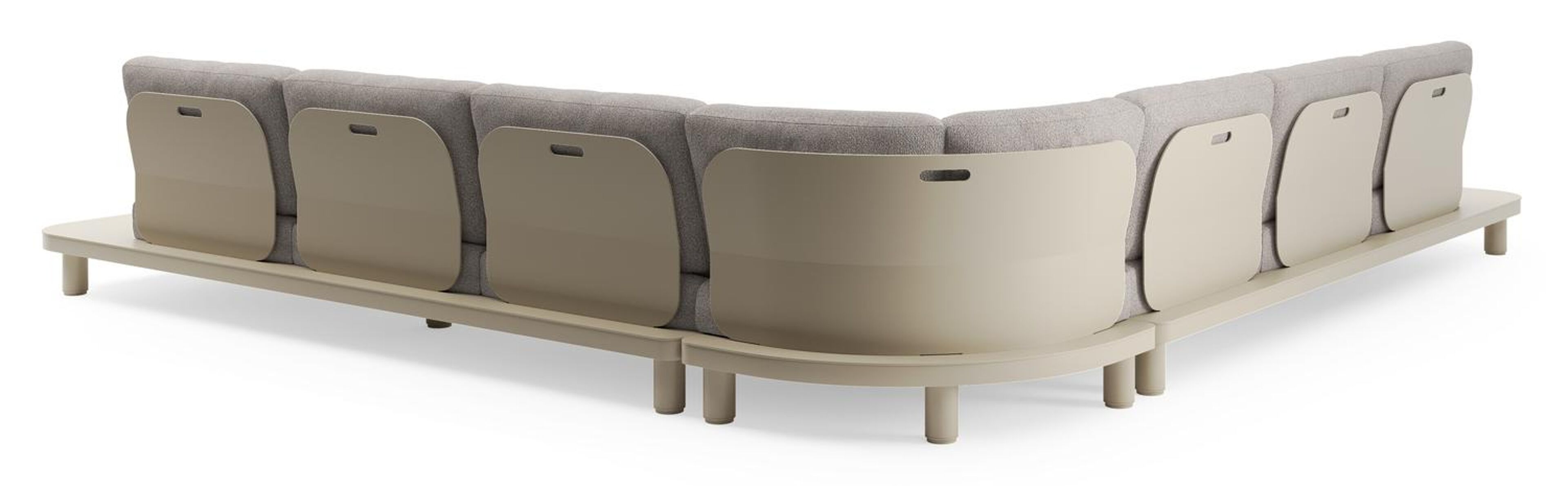 Salon de jardin d'angle Donato en aluminium beige et coussins en all weather sunbrella® luxe tundra charcoal