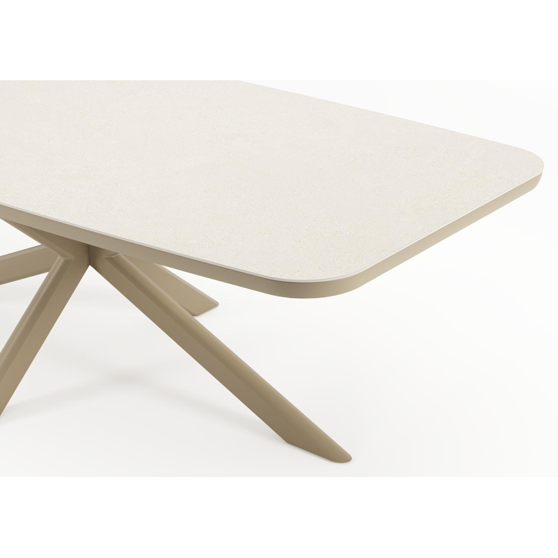 Pamplona tuintafel bootvorm in beige aluminium en sintered stone Crema minerale - L 239.2 x B 110 x H 73 cm
