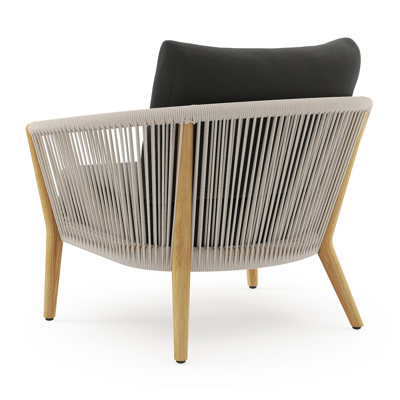 Fauteuil de jardin Orso en tecken corde ronde tissée verticalement beige et coussins en all weather sunbrella® luxe Natte Sooty