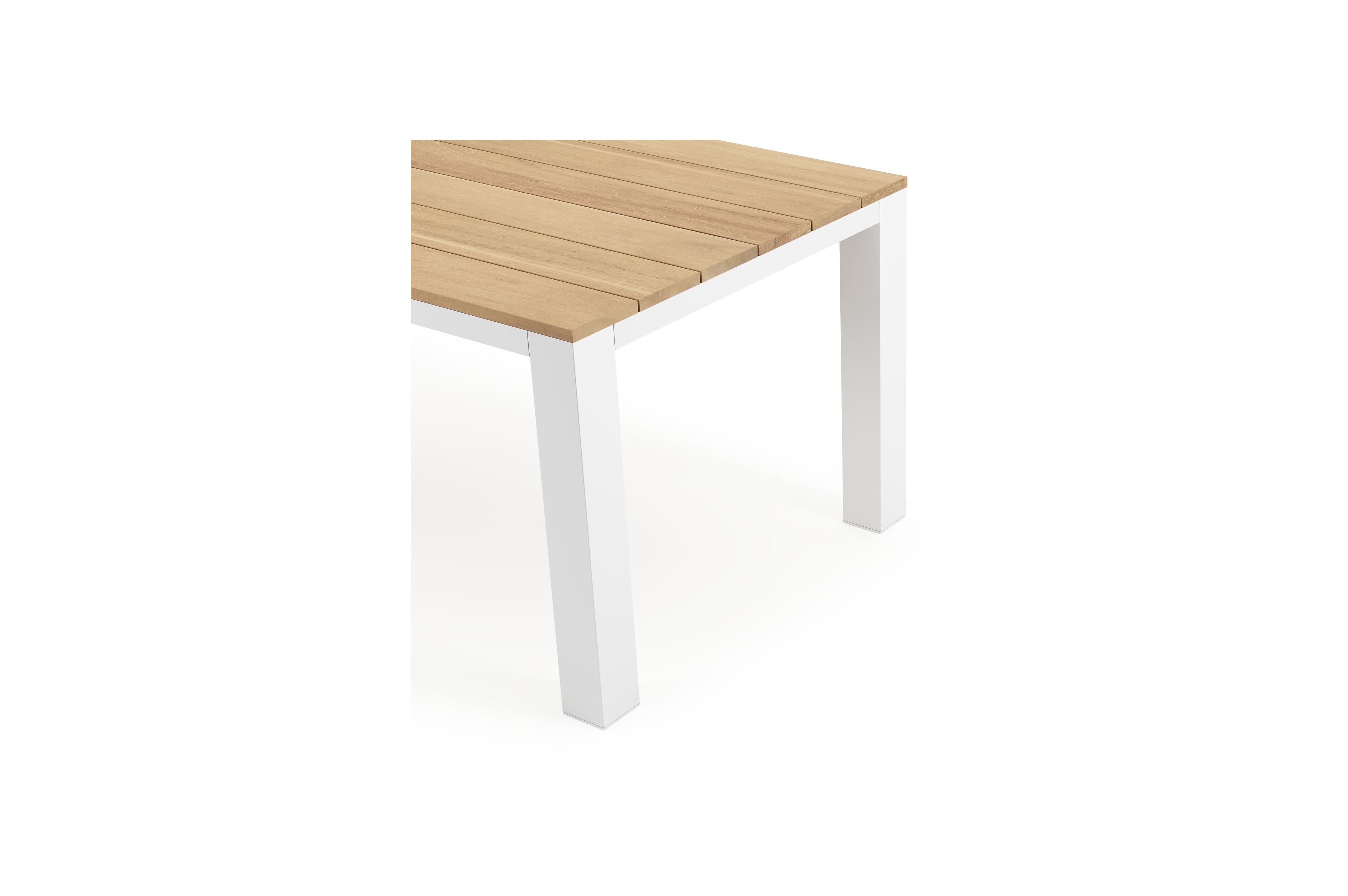 Nano tuintafel in wit aluminium en teak - L 200 x B 100 x H 75 cm