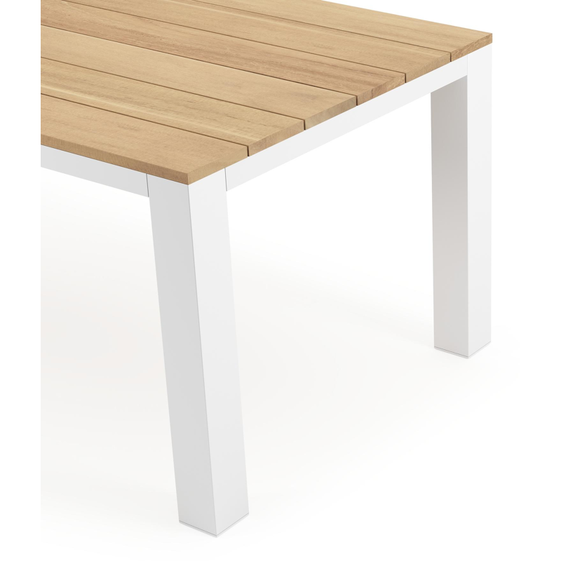 Nano tuintafel in wit aluminium en teak - L 200 x B 100 x H 75 cm