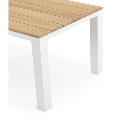 Nano tuintafel in wit aluminium en teak - L 200 x B 100 x H 75 cm