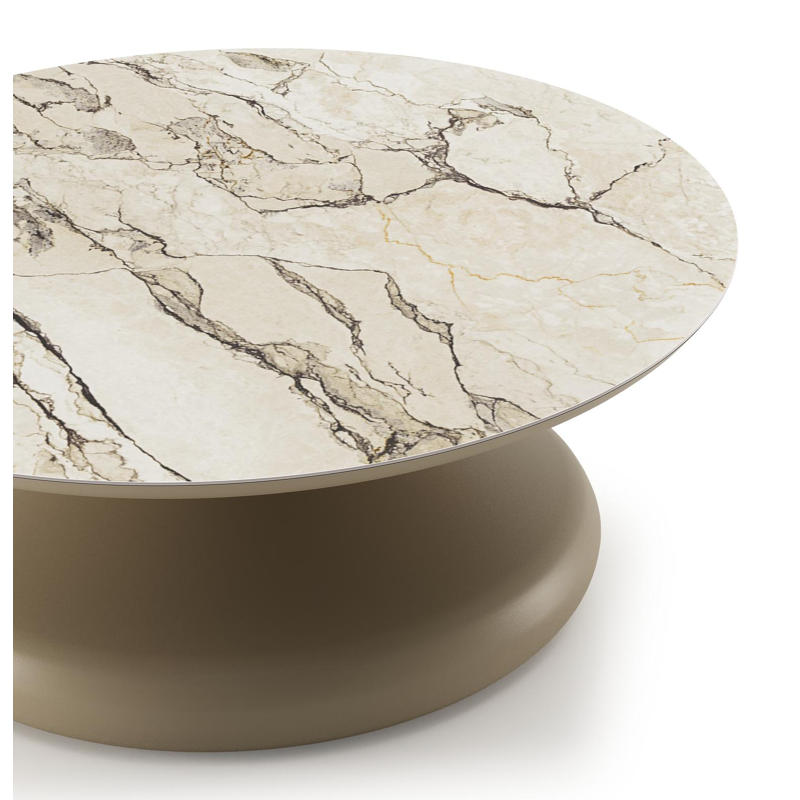 Table de basse Bomero ronde en aluminium beige et céramique pleine Colorado Dunes - Diam. 84 x Haut. 32.2 cm