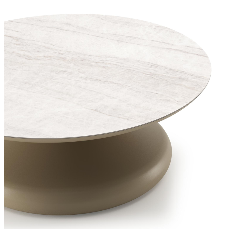 Bomero loungetafel rond in beige aluminium en volkeramiek Taj Mahal - Dia. 84 x H 32.2 cm