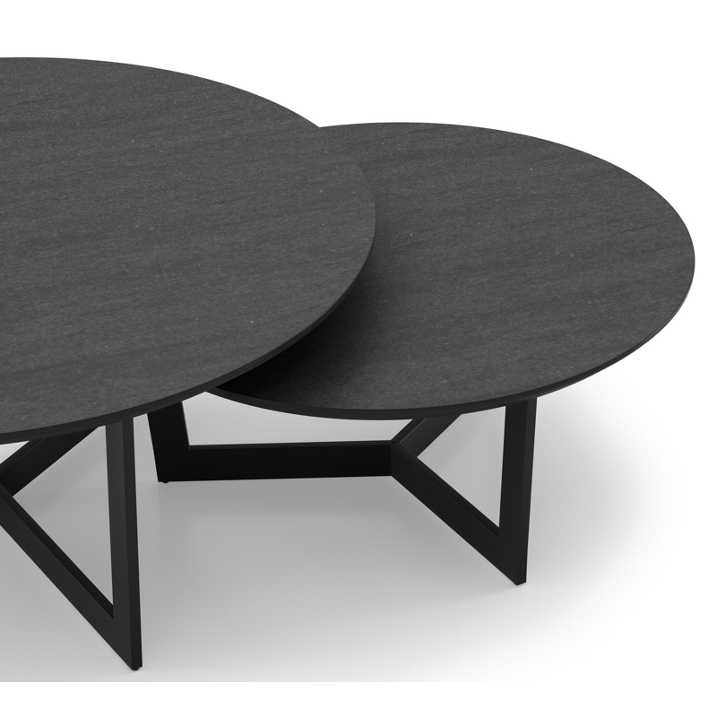 Lacrima loungetafels in zwart aluminium en basalt black volkeramiek - Dia. 85/65 x H 35/30 cm