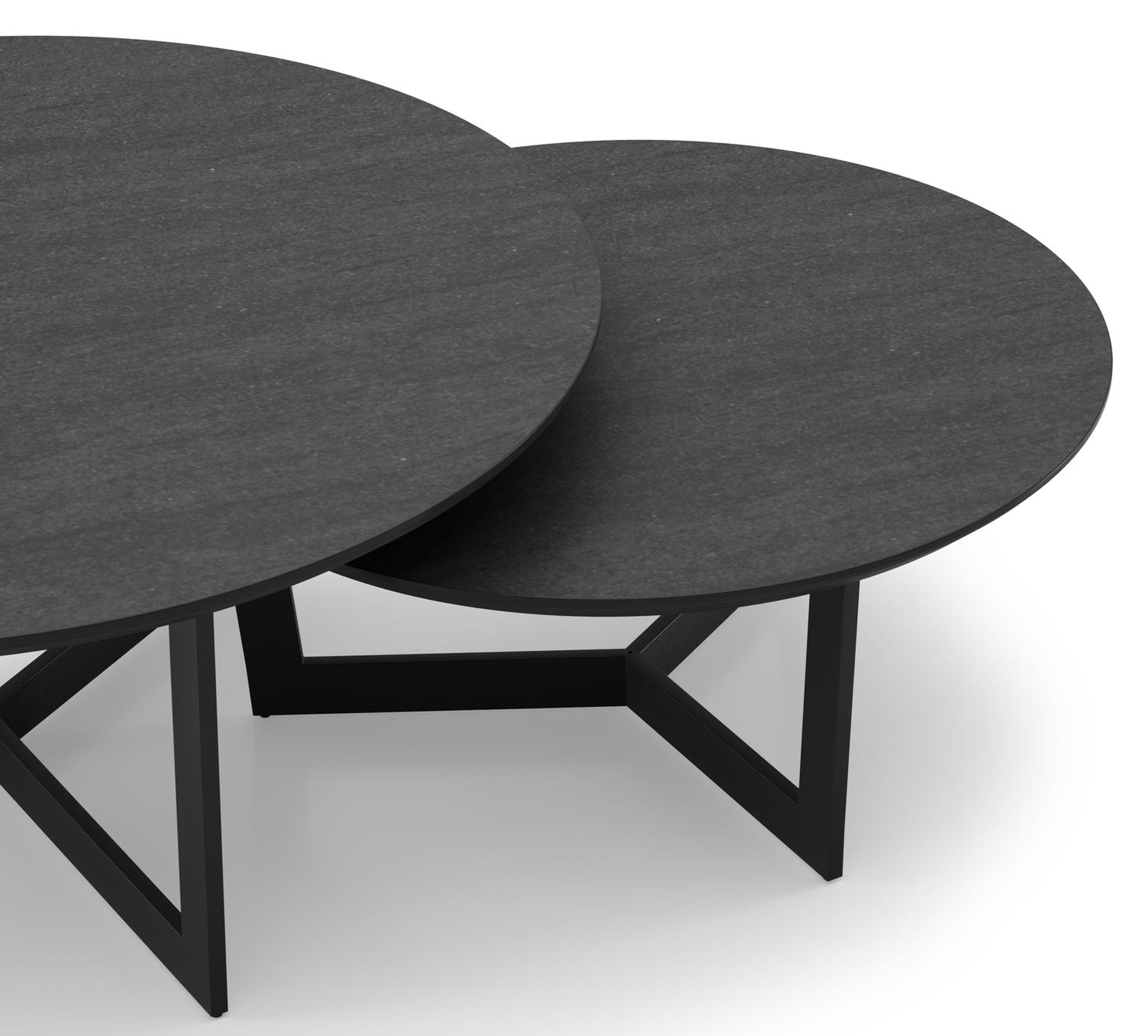 Tables basses Lacrima en aluminium noir et céramique pleine basalt black - Diam. 85/65 x Haut. 35/30 cm