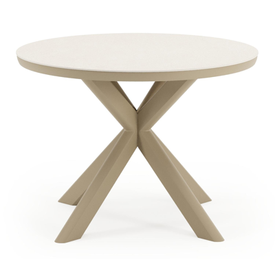 Pamplona tuintafel rond in beige aluminium en sintered stone Crema minerale - Dia. 104.2 x H 72.5 cm