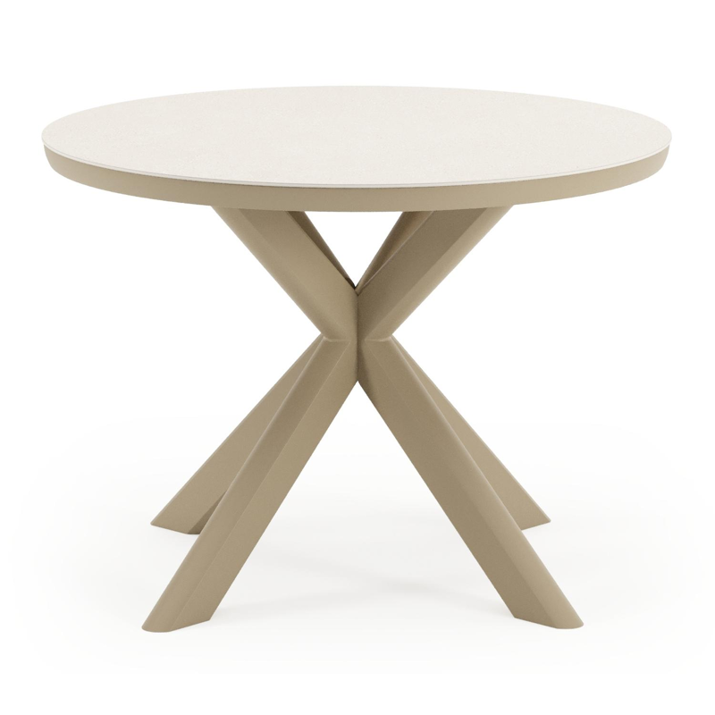 Pamplona tuintafel rond in beige aluminium en sintered stone Crema minerale - Dia. 104.2 x H 72.5 cm