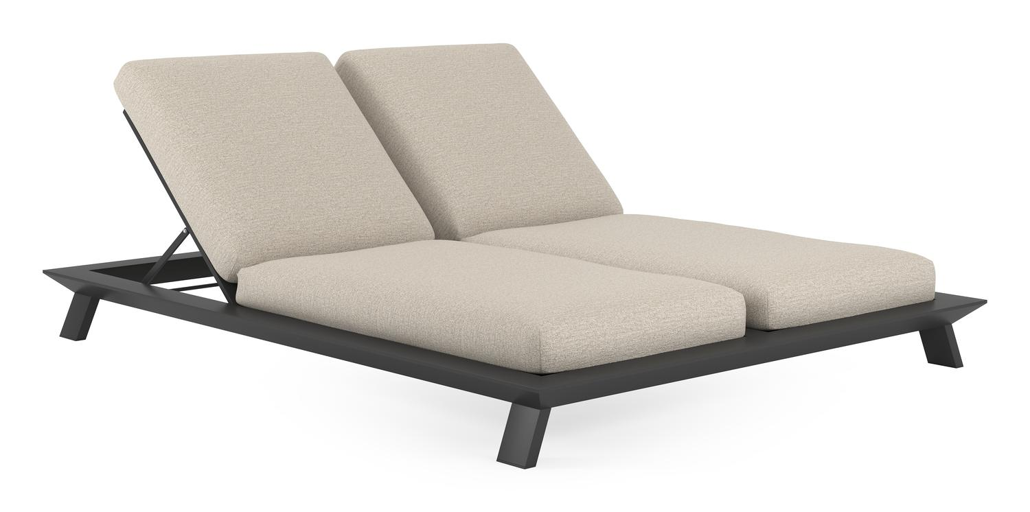 Cesano verstelbaar dubbel ligbed in zwart aluminium met catania sand all weather cosytica kussen