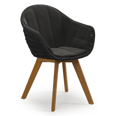 Pagino tuinstoel in teak en zwart ronde wicker met zitkussen in All Weather Sunbrella® Luxe Natte Sooty