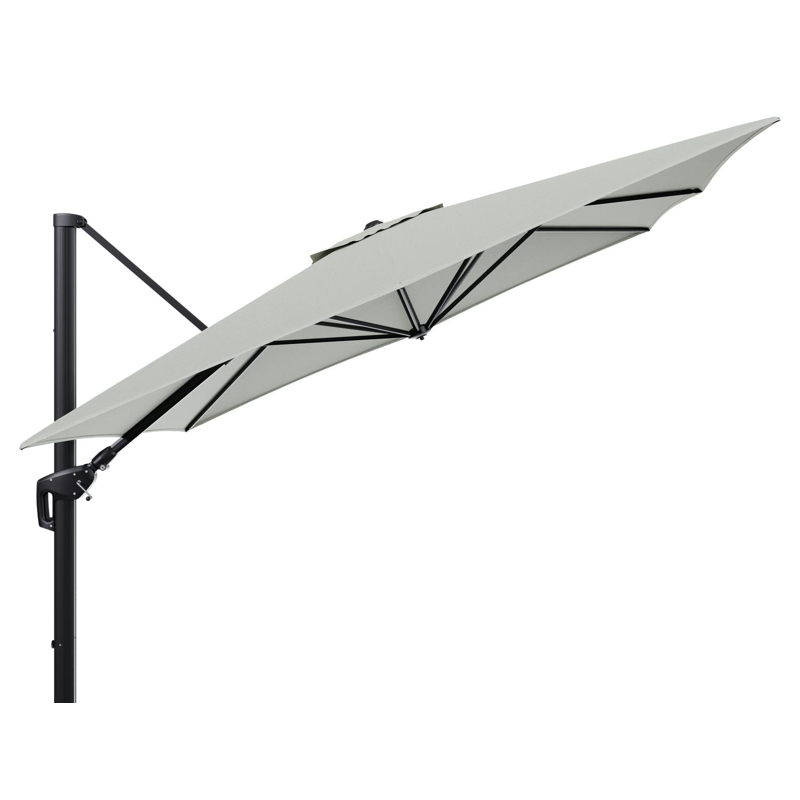 Minore zweefparasol tiltfunctie in zwart aluminium en parasoldoek in All Weather Sunbrella® Luxe Slow Spirea  - L1 350 x L2: 350 cm (zonder voet) (zonder voet)