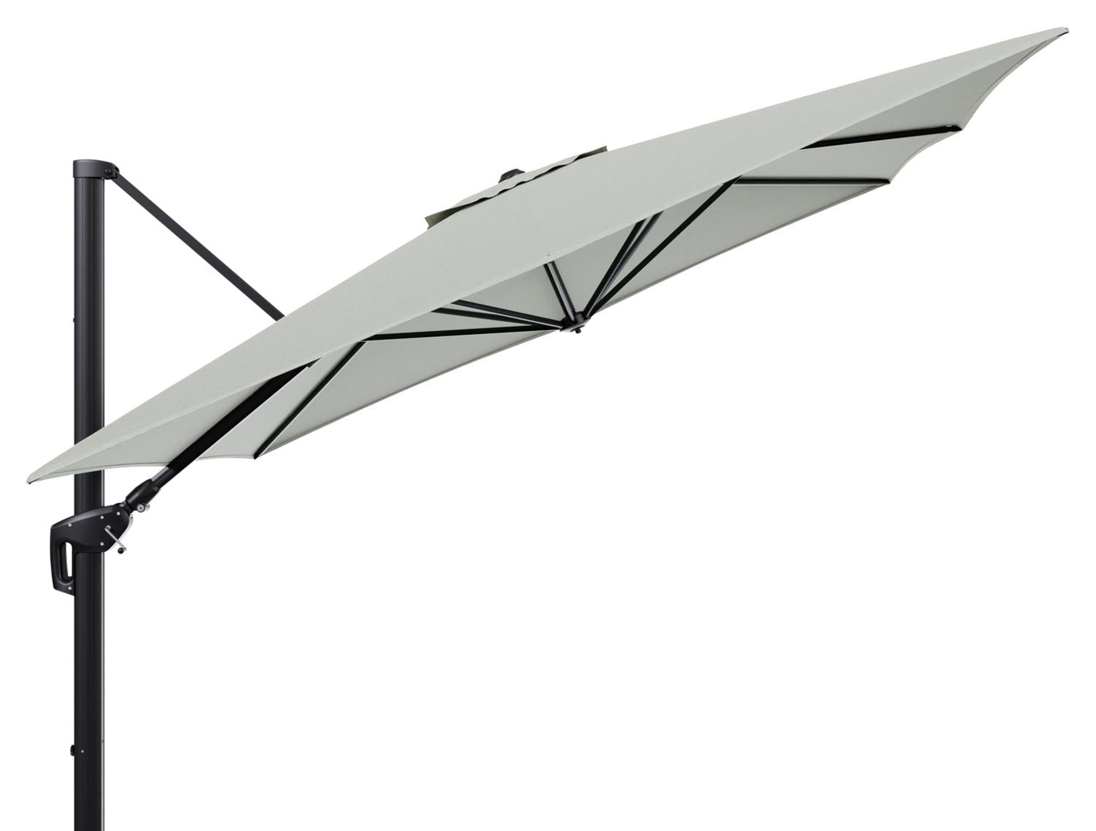 Minore zweefparasol tiltfunctie in zwart aluminium en parasoldoek in All Weather Sunbrella® Luxe Slow Spirea  - L1 350 x L2: 350 cm (zonder voet)