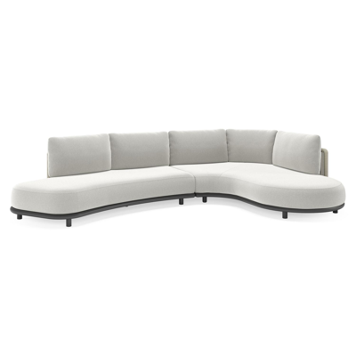 Salon de jardin d'angle Lomano en aluminium noir et corde luxe plate tissée verticalement beige et coussins en all weather sunbrella® luxe Lopi Ash