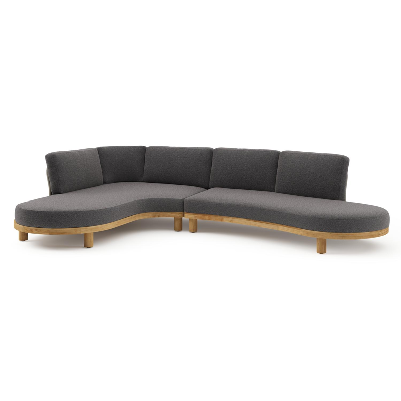 Donato loungehoek in teak en beige verticaal geweven ronde rope met all weather solica Firenze Tunder kussen