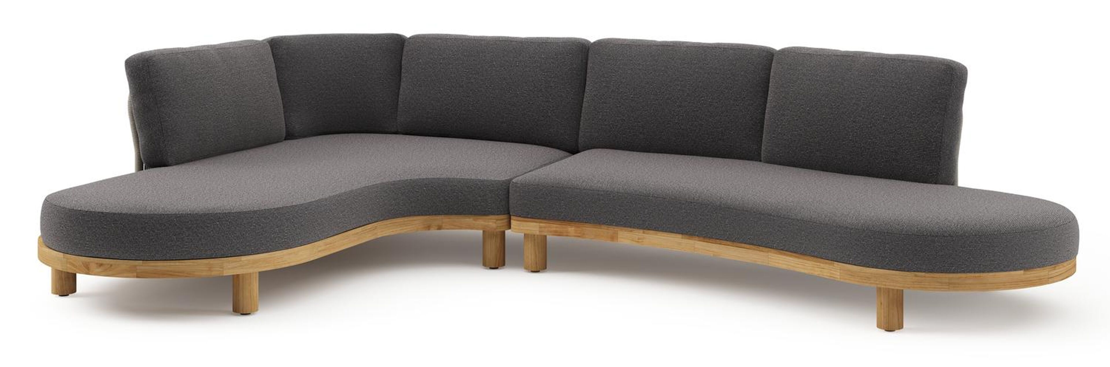 Donato loungehoek in teak en beige verticaal geweven ronde rope met all weather solica Firenze Tunder kussen