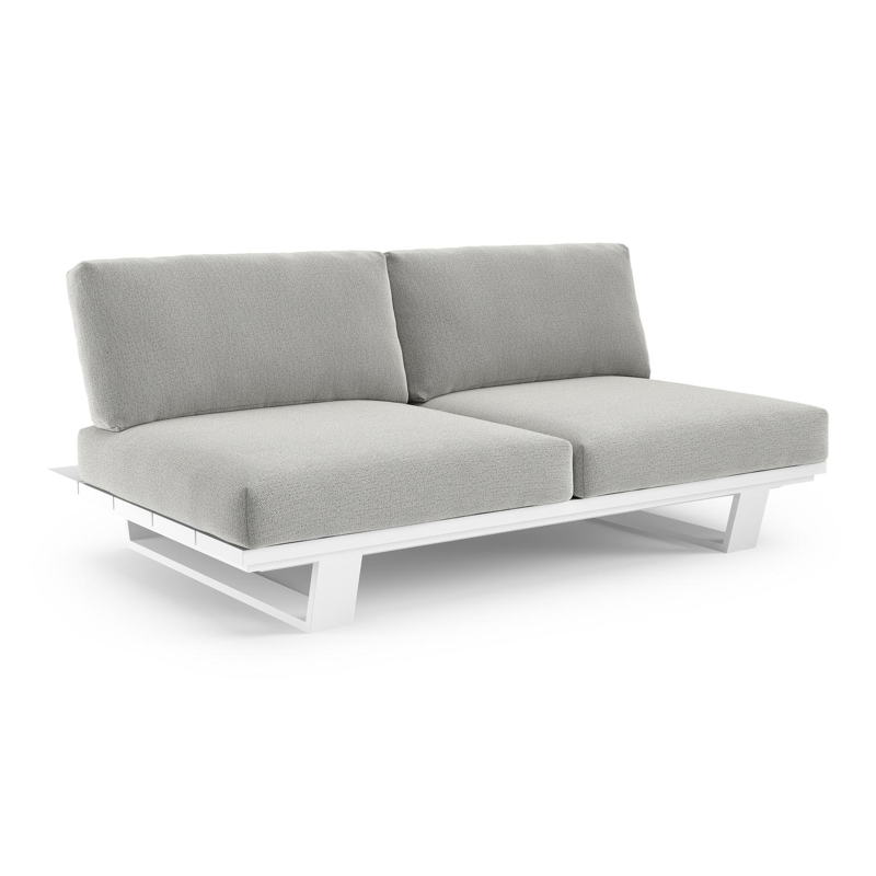 Canapé de jardin Pagino en aluminium blanc et coussins en all weather sunbrella® luxe savane nimbus
