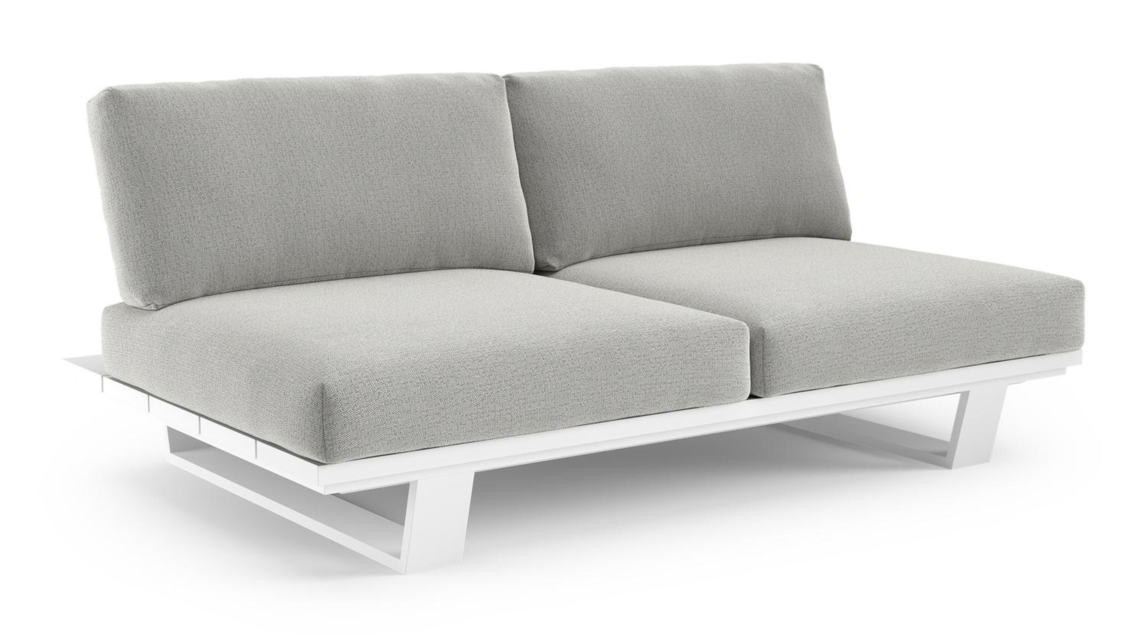Canapé de jardin Pagino en aluminium blanc et coussins en all weather sunbrella® luxe savane nimbus