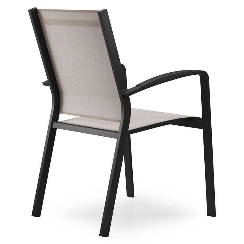 Lioni stapelbare tuinstoel in zwart aluminium en beige single textilene