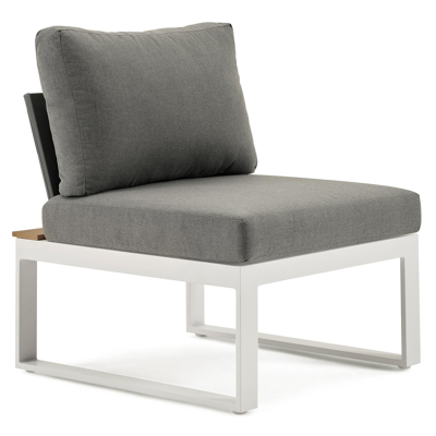 Merida loungezetel 1-zit in wit aluminium en wit aluminium met grijs polyester kussen