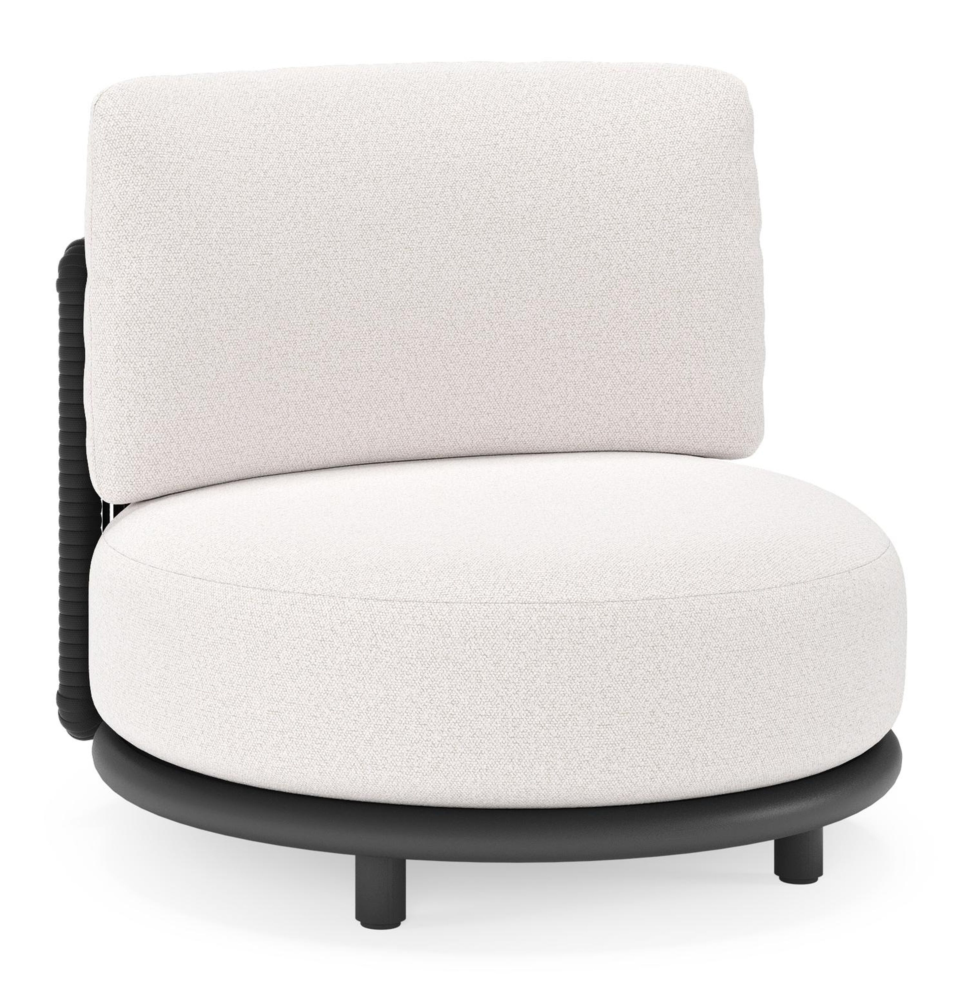 Lomano loungestoel in zwart aluminium en beige verticaal geweven luxe vlakke rope met ego eggshell all weather solica kussen
