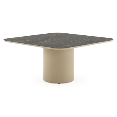 Amico tuintafel afgerond vierkant in beige aluminium en volkeramiek Black Obsession - L 148 x B 148 x H 73.5 cm
