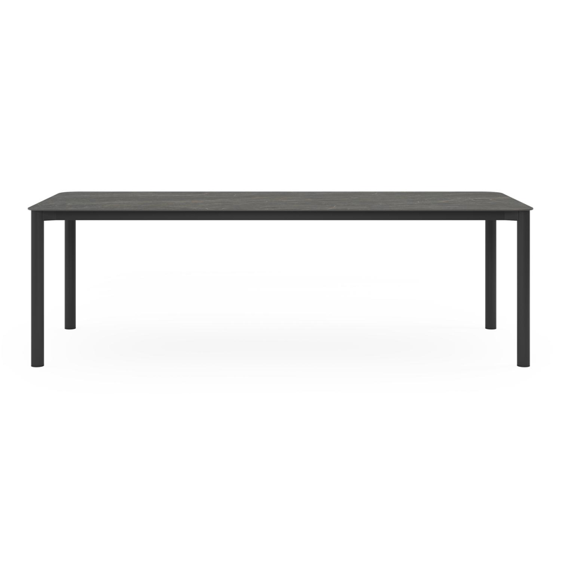 Lugano tuintafel rechthoekig afgerond in zwart aluminium en volkeramiek black obsession - L 240 x B 100 x H 75 cm