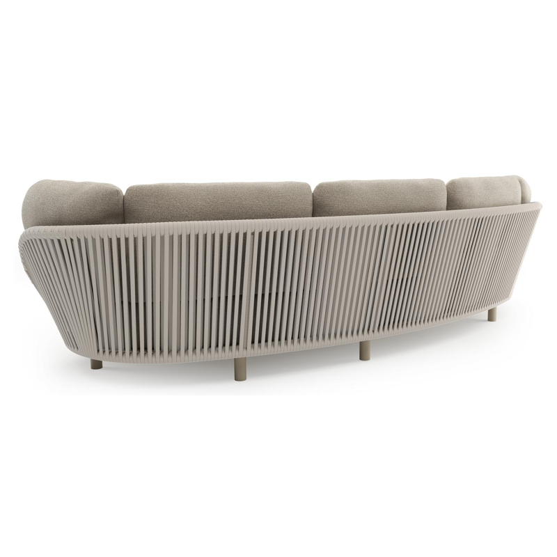 Lupino loungeset in beige aluminium en beige verticaal geweven luxe vlakke brede rope met catania greige all weather cosytica kussen