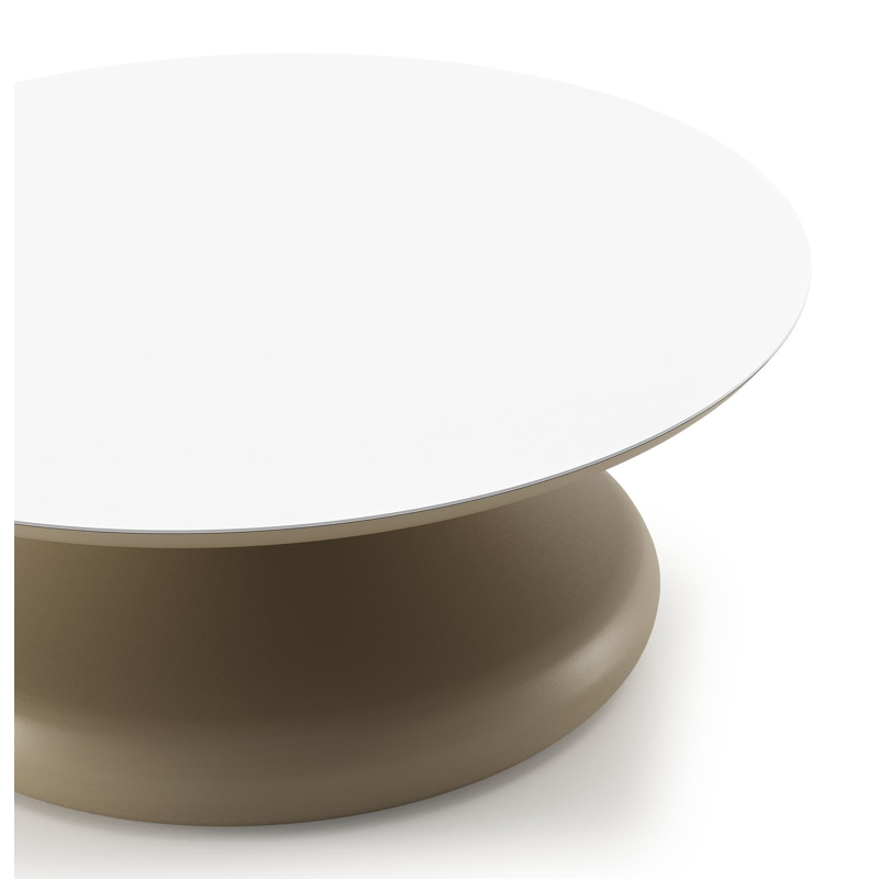 Bomero loungetafel rond in beige aluminium en volkeramiek Arctic White - Dia. 84 x H 32.2 cm