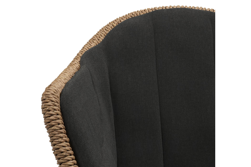 Pagino tuinstoel in wit aluminium en bruin ronde wicker met zitkussen in All Weather Sunbrella® Luxe Natte Sooty