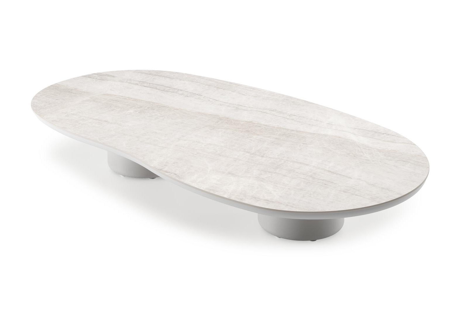 Table de basse Amico organique en aluminium blanc et céramique pleine Taj Mahal - Lg. 170 x Lrg. 91 x Haut. 25 cm