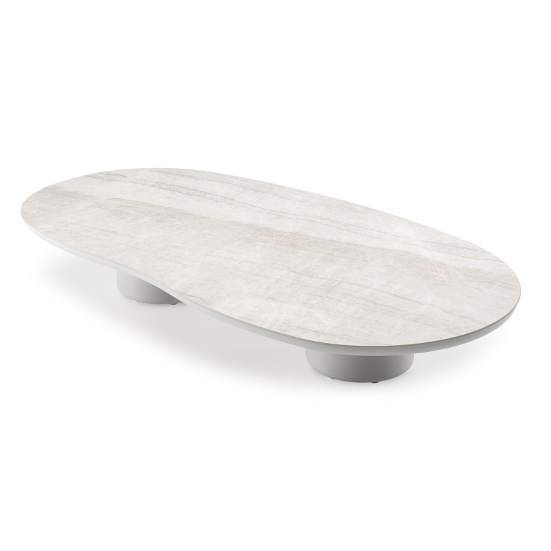 Amico loungetafel organisch in wit aluminium en volkeramiek Taj Mahal - L 170 x B 91 x H 25 cm
