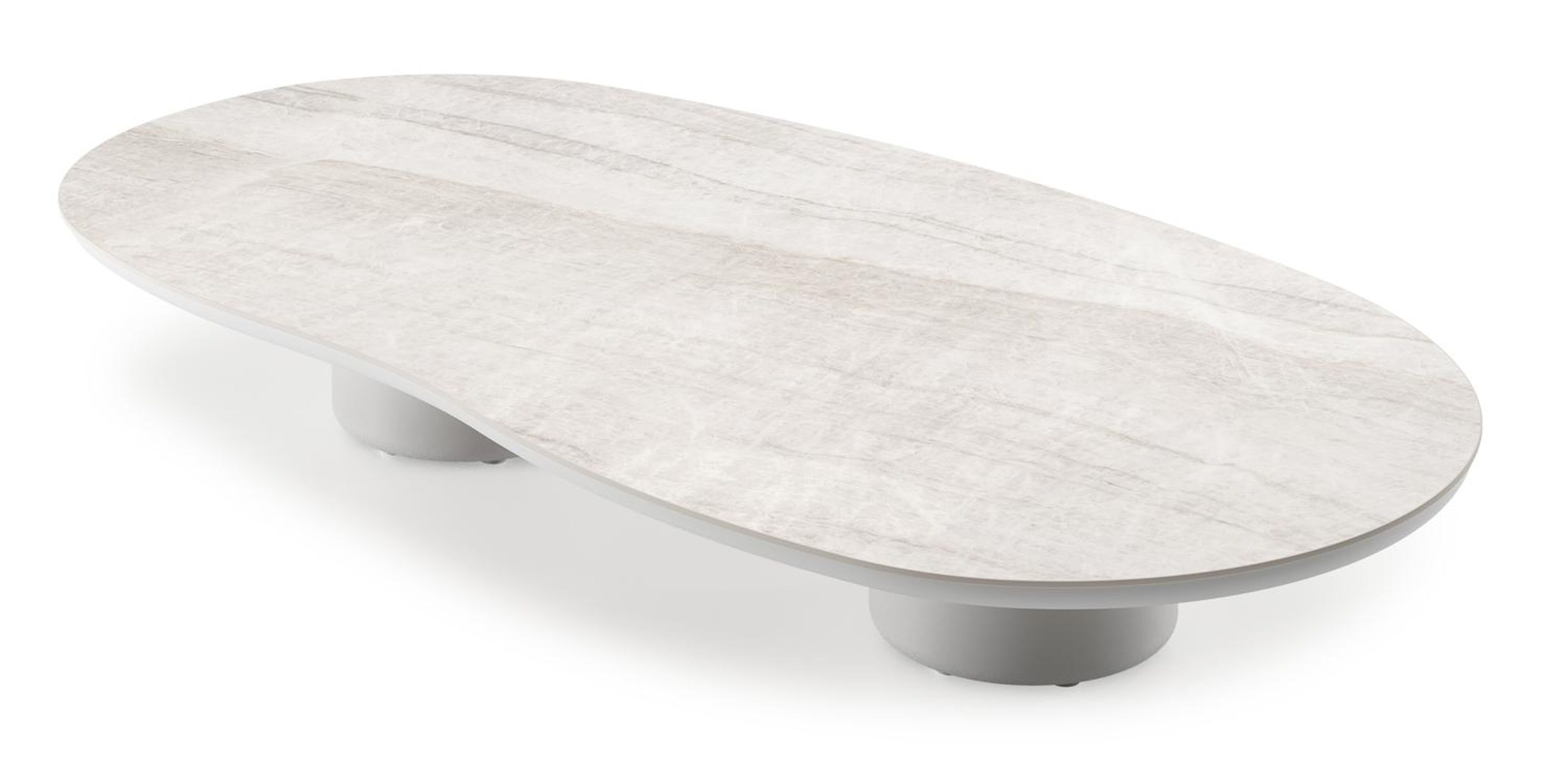Table de basse Amico organique en aluminium blanc et céramique pleine Taj Mahal - Lg. 170 x Lrg. 91 x Haut. 25 cm