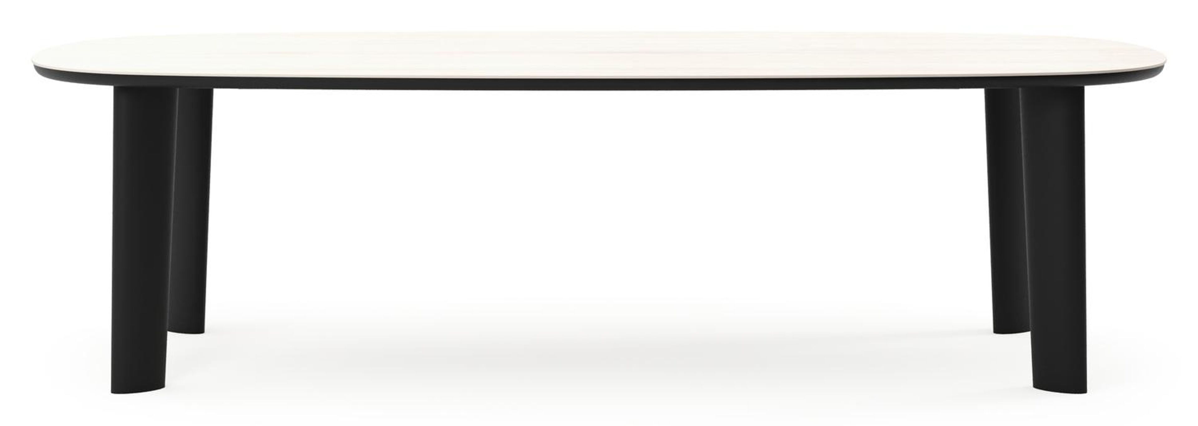 Table de jardin Amico bombo en aluminium noir et céramique pleine Travertino Bianco - Lg. 270 x Lrg. 125 x Haut. 74 cm