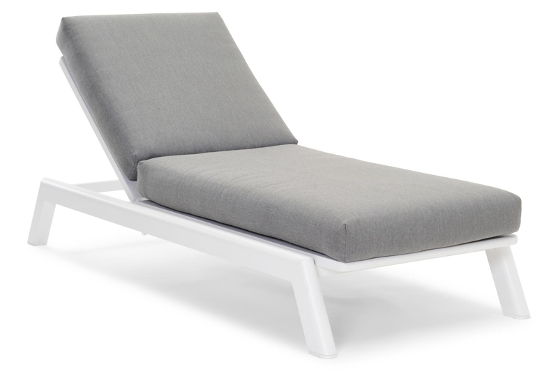 Cirello verstelbaar ligbed met pompsysteem in wit aluminium met natte charcoal chine all weather sunbrella® luxe kussen